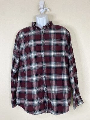 Croft & Barrow Men Size L Maroon Plaid Button Up Woven Shirt Long Sleeve Pocket - Image 1 of 4
