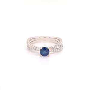 1 Carat Round Cut Blue Sapphire & White CZ Beautiful Women's Ring In 935 Silver