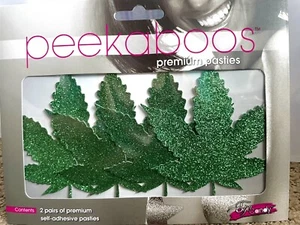 Mary Jane Glitter Weed Leaf Peekaboo Premium Pasties Lingerie 420 Green 2 Pair - Picture 1 of 2