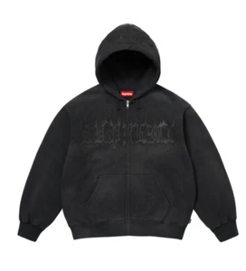 Nueva sudadera con capucha Supreme con apliques de cuero con cremallera negra para hombre L - Imagen 1 de 2