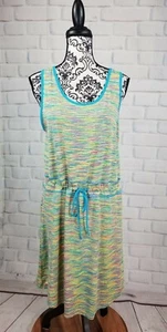 Reel Legends sleeveless stretch knit geometric print tie waist dress size L bb06 - Picture 1 of 9