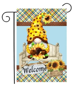 Welcome Sunflower Gnome Garden Flag 12"x18" - Picture 1 of 1