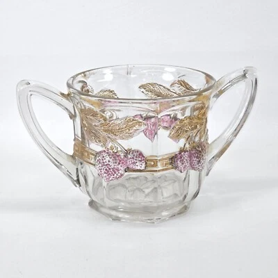 Northwood Strawberry & Cable Sugar Bowl Ruby Stain Gold Trim Art Deco 1911 Glass - Image 1 of 4