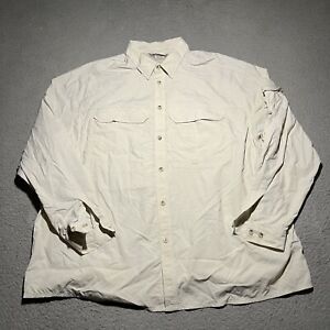 REI Fishing Shirt Mens XXL Beige Vented Nylon Long Sleeve UPF 30+ Roll Tab