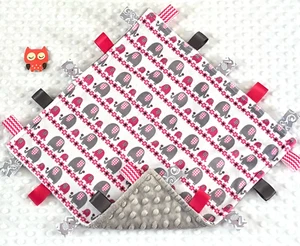 Double Minky! Elephant Minky & Pink Minky Tag Taggie Security Blanket Baby - Picture 1 of 1