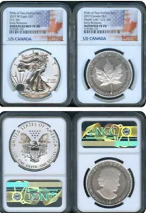 2019 PRIDE of TWO NATIONS Eagle/Maple Leaf Set 💥FLAWLESS QUALITY💥NGC PF70 - Picture 1 of 3