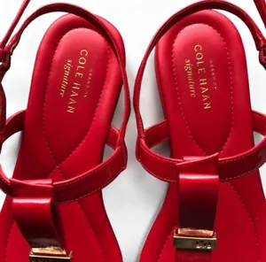 Cole Haan Red Leather Marnie Thong T-Strap Sandals Size 8.5 Bow Detail - Picture 1 of 9