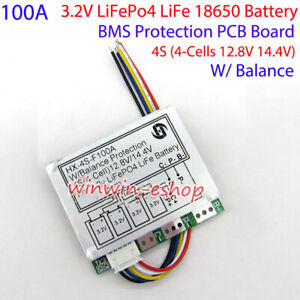4S 100A w/Balance 3.2V LiFePo4 LiFe 18650 Battery BMS Protection PCB Board 14.4V