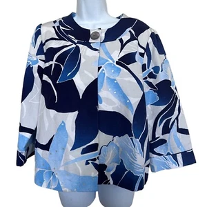 Chico's Womens Jacket 2 (L ) Ice  Garden Frannie Ink White Blue Gray Sequins NEW - Picture 1 of 16