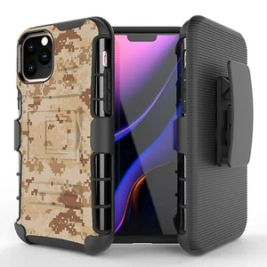 Desert Camo Hybrid Belt Clip Phone Case for iPhone 12 11 XS MAX XR 8 7 6 Series - Picture 1 of 4