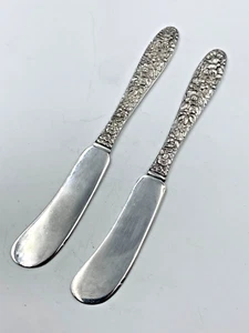 Manchester Silver Southern Rose Butter Knife Set of 2 Solid Sterling Knives - Picture 1 of 7