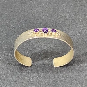 Brazalete Navajo Vintage Plata de Ley y Amatista Cabujón 6.5" - Imagen 1 de 13
