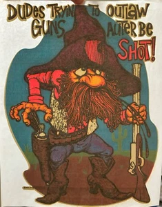 Original Vintage 1975 Dudes Trying To Outlaw Guns Auter Be Shot Bügelbild Transfer - Bild 1 von 2