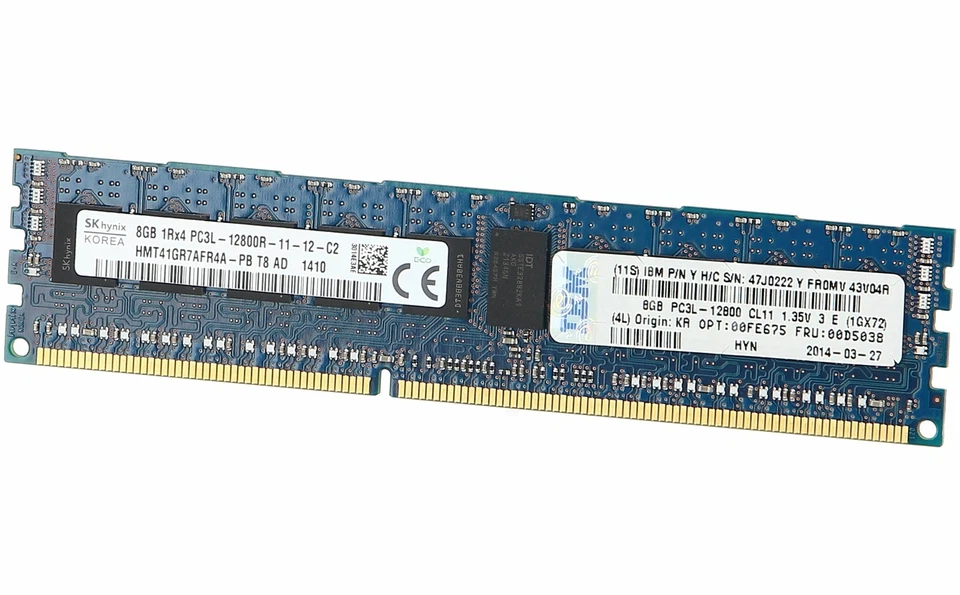 00D5038 IBM 8GB PC3-12800 DDR3-1600MHz ECC Single Rank Memory 47J0222 00D5036 - Image 1 of 1