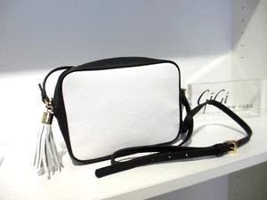 GiGi New York Madison Leather Crossbody w Tassel White and Black - Picture 1 of 11