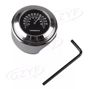 Chrome Motorcycle 7/8"& 1" Handlebar Bars Mount Temp Black Dial Thermometer - Picture 1 of 5