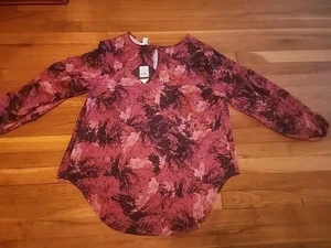 Ava And Viv Blouse Womens X 1X, 2X, 3X Top Long Sleeve Pink Black* - Picture 1 of 5