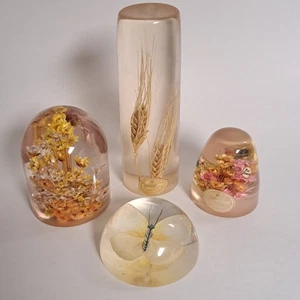 Vintage Daisyglas Plexiglas Harz Briefbeschwerer Lot echte Schmetterling Blumen Weizen - Bild 1 von 24