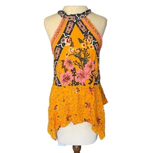 Top halter Free People nuevo con etiquetas para mujer MED amarillo floral boho festival fecha de hadas - Imagen 1 de 17