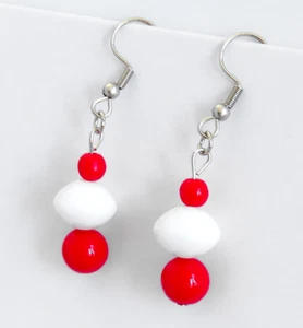 Pendientes flotantes bobber de pesca perforados con cuentas rojo blanco plata náutico camping - Imagen 1 de 2