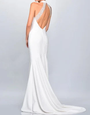 Theia Freesia Wedding Dress 8 Ivory Sheath Halter Neck Open Back Modern Elegance - Image 1 of 4