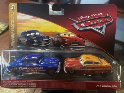 Disney Pixar Cars 3 Dirt Track Fabulous Hudson Hornet & Jet Robinson Mattel - Image 1 of 4