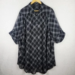 Torrid 4 Bluse transparent 3/4 Rollriegel Ärmel Knopf schwarz weiß Bohemian Print Oberteil - Bild 1 von 8