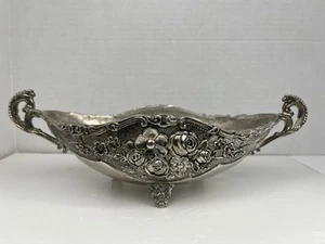 Unikat Vintage Obstschale Bonbon versilbert klein graviert zwei Henkel Gondel - Bild 1 von 6