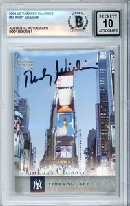 Tarjeta firmada por Rudy Giuliani New York Times Square cubierta superior Beckett automática 10 BAS - Imagen 1 de 2