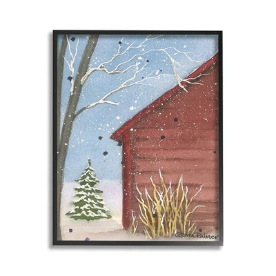 Arte en giclee enmarcado de cabaña nevada de invierno de Gloria Palmer Foto 1 de 4