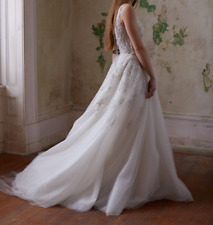 Allison Webb 4953 Marcella Wedding Dress 10 Ivory Silver Gold Sparkle Illusion V