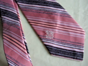 SHORT 53" Pink Brown Striped Tie Necktie VIA RE ~ (4356)  - Picture 1 of 2