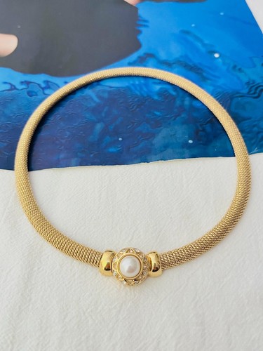 Collana Christian Dior vintage anni 80 perle quadrate cristalli bottoni maglia omega