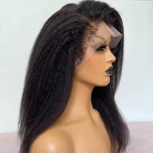 200% Dense 13x4 HD Kinky Straight HH Lace Front Wig, Pre - Plucked, Italian Yaki - Picture 1 of 24