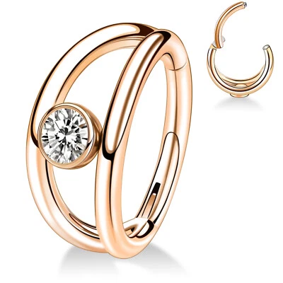 1Шт нос кольца хирургической стали двойной сложенный перегородки кликер драгоценные камни на петлях обруч 16G - Изображение 1 из 4