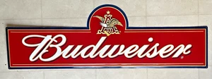 Budweiser Logo Sign Anheuser Busch Metal Beer Advertising Tacker Cursive 46" NOS - Picture 1 of 4