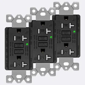 20Amp GFCI Outlet Ground Fault Circuit Interrupter TR Residential Grade Black ×3 - Picture 1 of 12