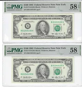 2 $100 Chicago 1993 Federal Reserve Note PMG 58 2 Consecutive EPQ - Picture 1 of 2