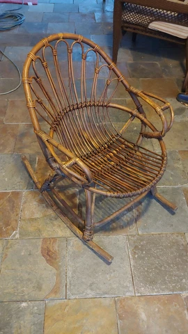Rare Mid-century 2 piece German?  engineered Rattan Petite Rocking chair Cover