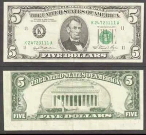 $5 1981 FRN Major Faulty Alignment on Back Very Fine+ - Picture 1 of 1