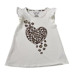 Rachel Zoe Cream Cotton Girls Leopard Sequin Heart Ruffle Top Small 5 6 Flaw - Picture 1 of 6