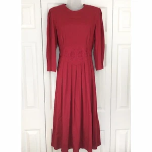 Vtg 90s red basque waist pleated midi dress womens 10 - Picture 1 of 6