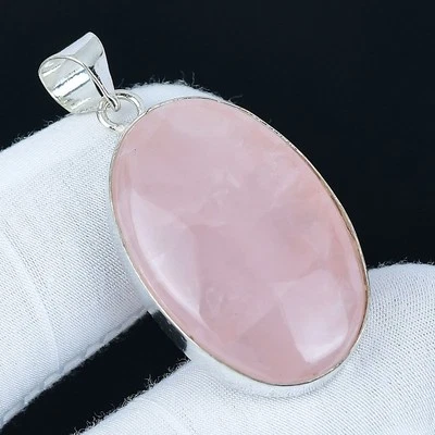 Rose Quartz 925 Silver Plated Handmade Pendant of 1.72" Foto 1 de 3