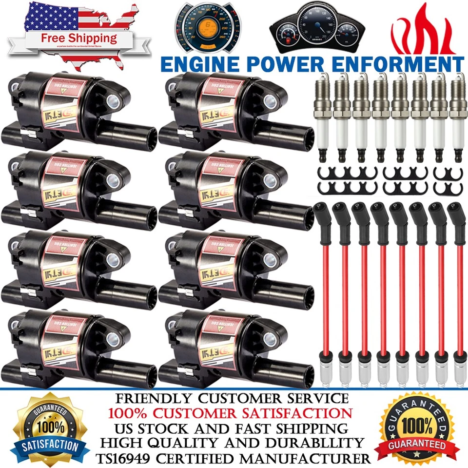 Bobina de encendido UF414 de alto rendimiento + bujía + cable para Chevy GMC 5,3 L 6,0 6,2 L Foto 1 de 4