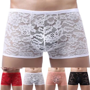Mens sexy boxer briefs in sheer lace stylish comfortable design shorts - Picture 1 of 44