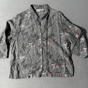 Chico's Design Shirt Womens Size 2 Tropical 100% Linen Button Up Blouse Vintage - Picture 1 of 7
