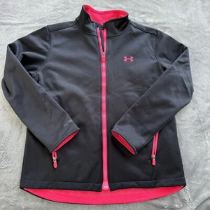 Under Armour Youth Girls Black Pink YLG Large full Zip jacket Infrared - Picture 1 of 22