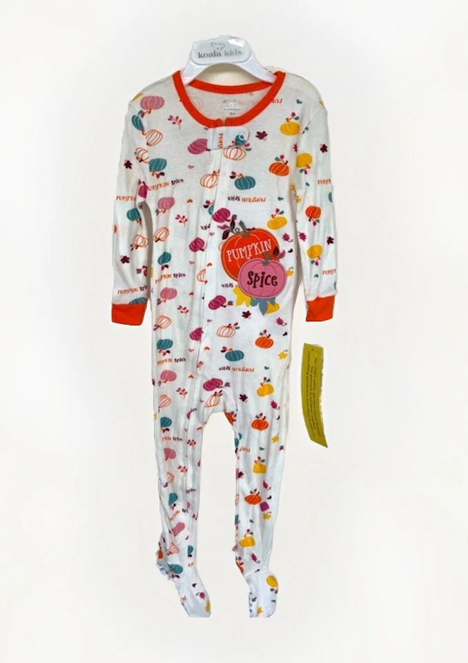 NWT 18 Mo. Koala Kids Pumpkin Spice Fall Print Footed Zip Up Pajamas - Image 1 of 1