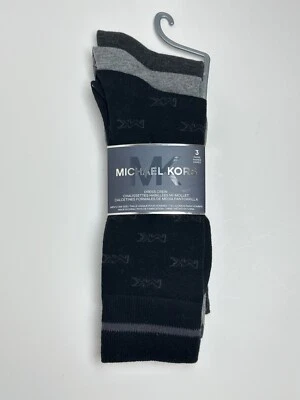 Calcetines de vestir Michael Kors para hombre 3 pares calcetines de vestir negros/grises a rayas nuevos Foto 1 de 4