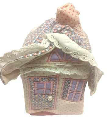 Custom Handmade Home Styled Fabric Pink White Lace Tissue Cover W/ Chimney Expel - Image 1 of 4